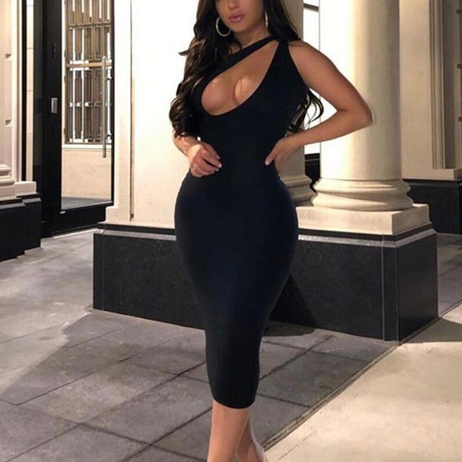 One Shoulder Cut Out Bodycon Maxi Dress