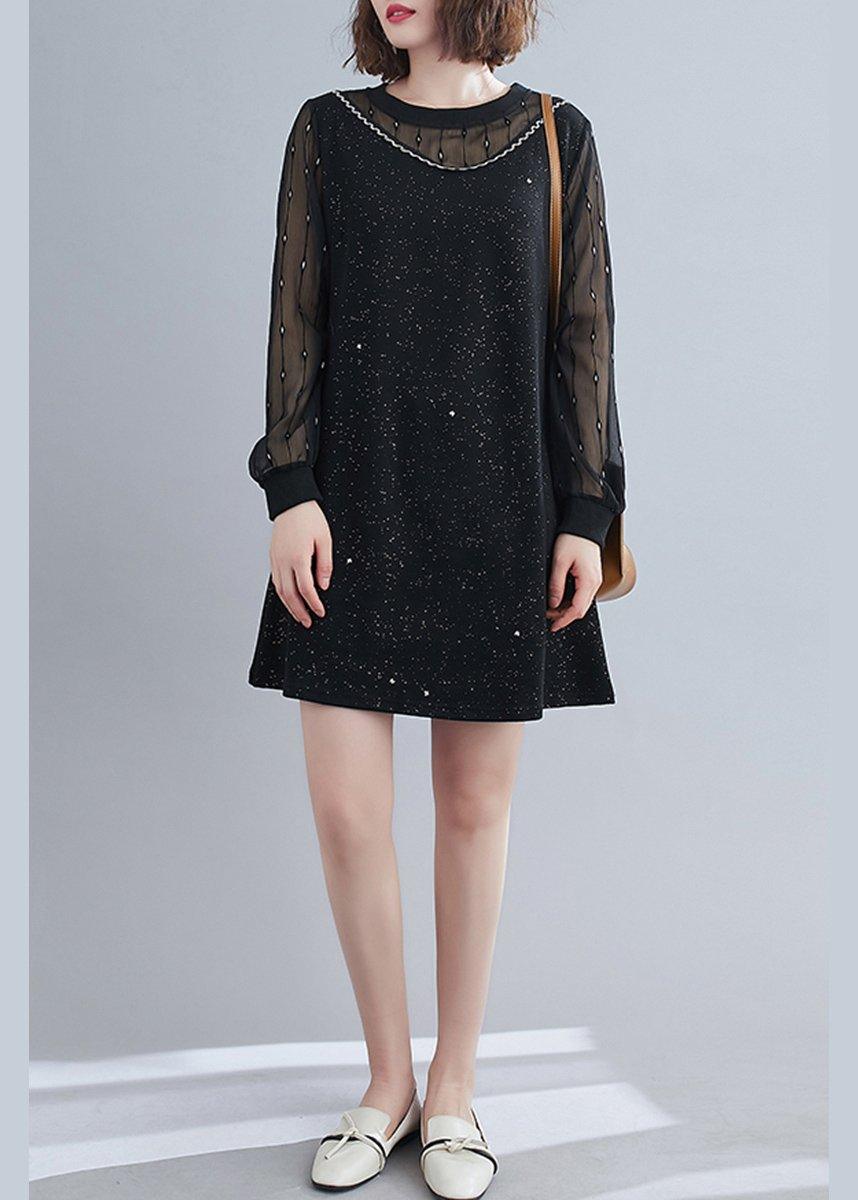 Bohemian Patchwork Dresses Shape Black Plus Size Dress