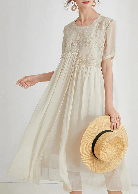 Boho Beige Print Chiffon Asymmetrical Design Summer Maxi Dresses