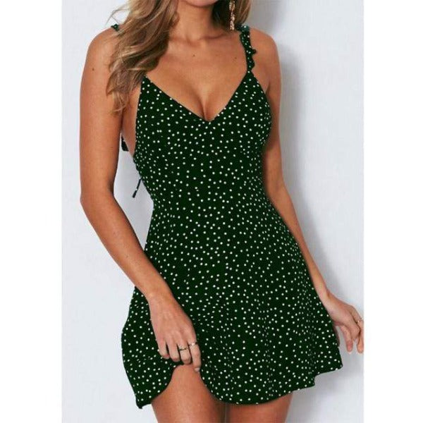 Polka Dot V-Neck Ruffle Strap Backless Mini Dress 2