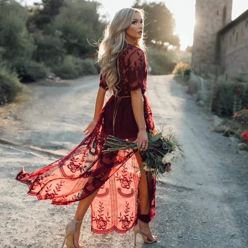 Lace Short Sleeve High Split Maxi Dress 4