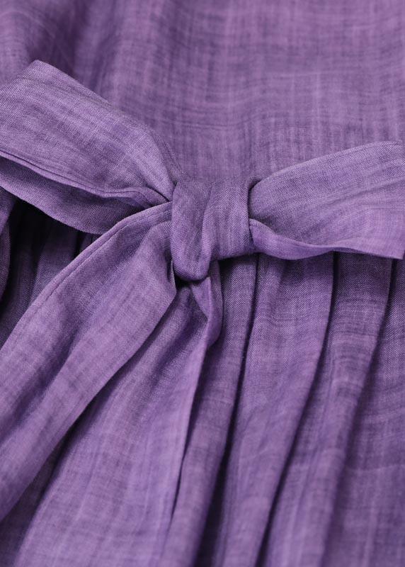 Boho Purple Ruffled Maxi Summer Linen Dress
