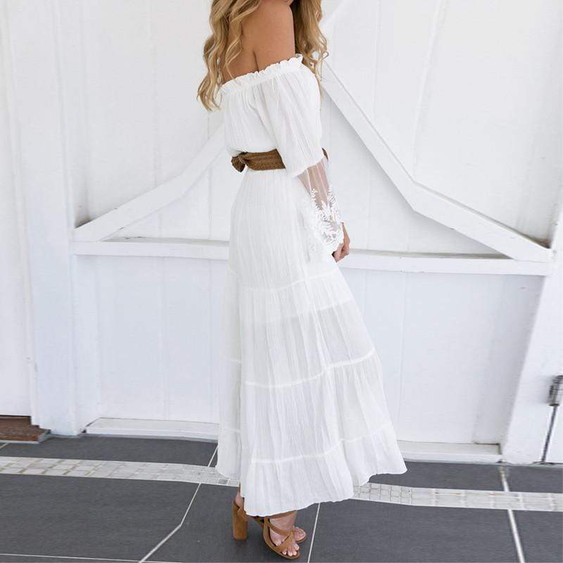 Off Shoulder Lace Bell Sleeve Tiered Maxi Dress 6