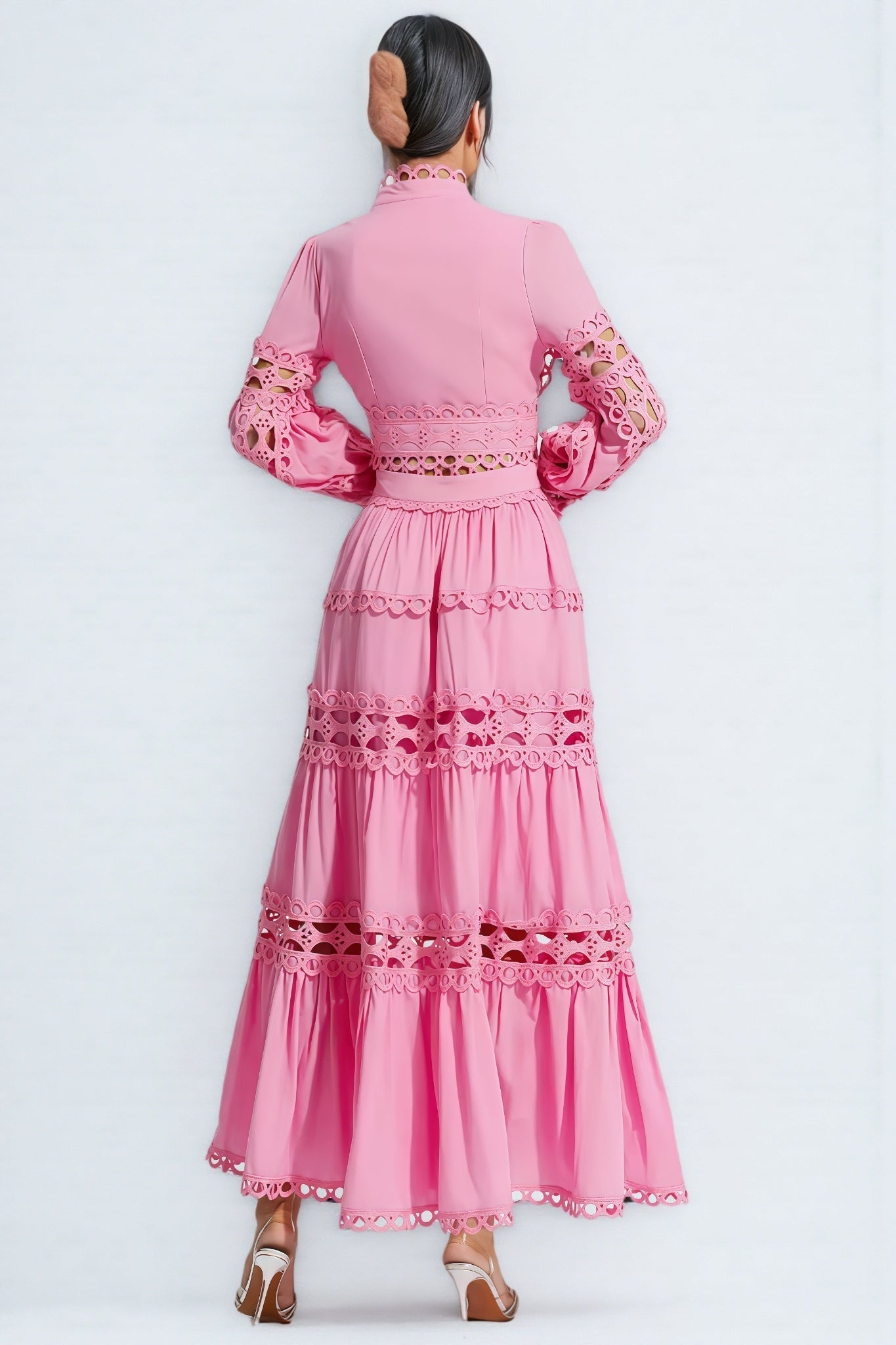 Kyrag Pink Lace Hollow Maxi Dress Set - View 7