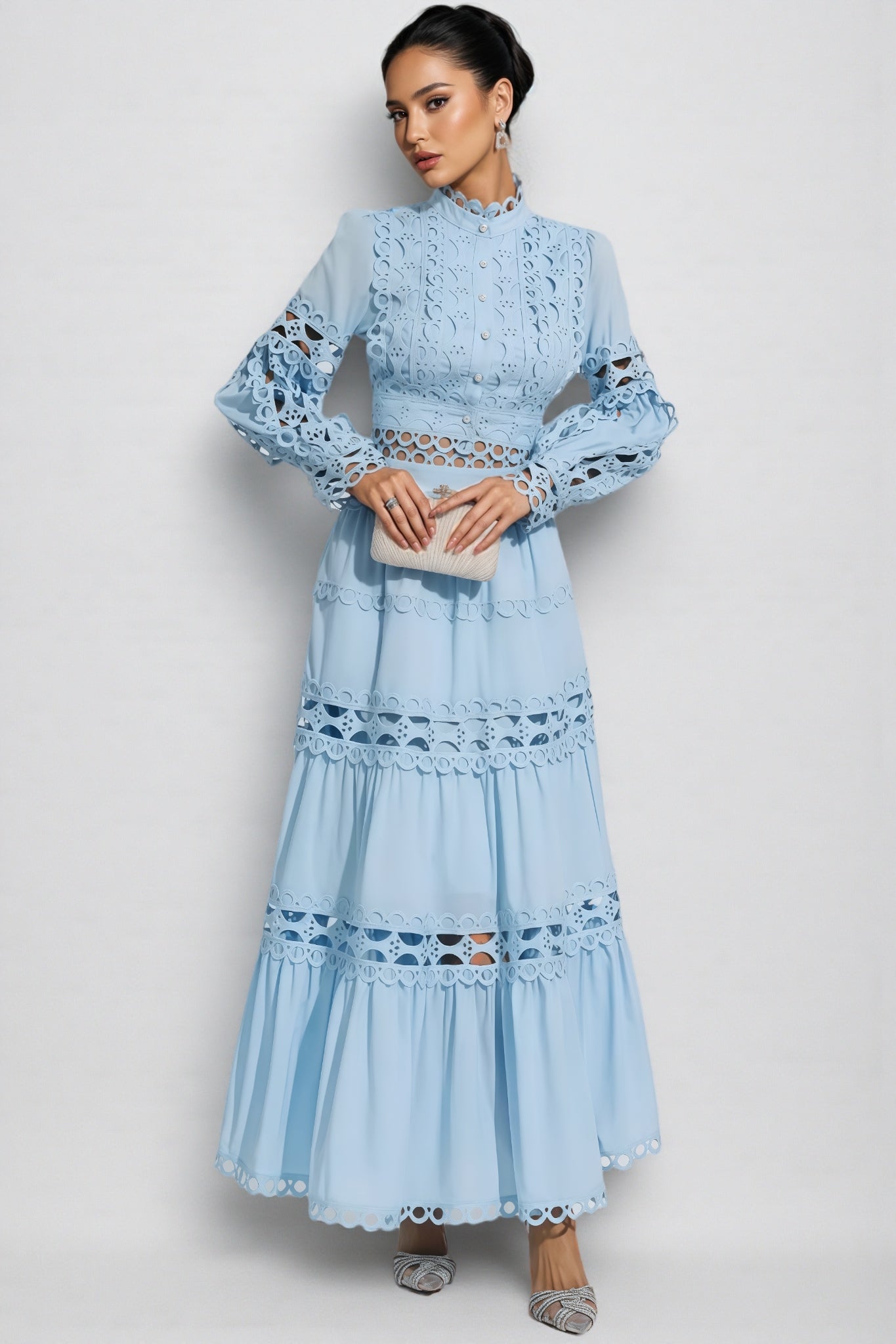 Lysd Blue Lace Hollow Maxi Dress Set - View 2