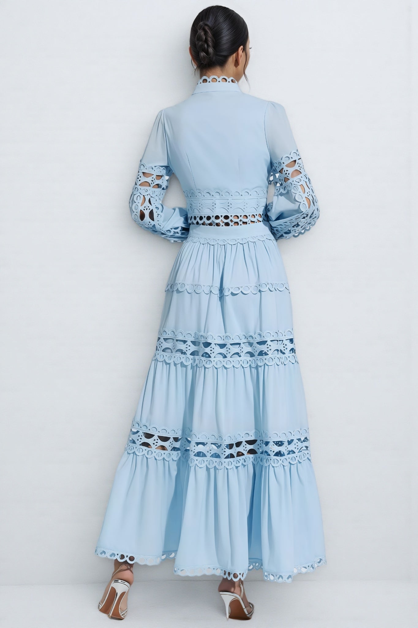 Lysd Blue Lace Hollow Maxi Dress Set - View 3