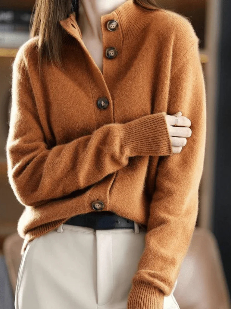 Mock Neck Button Front Oversized Sweater