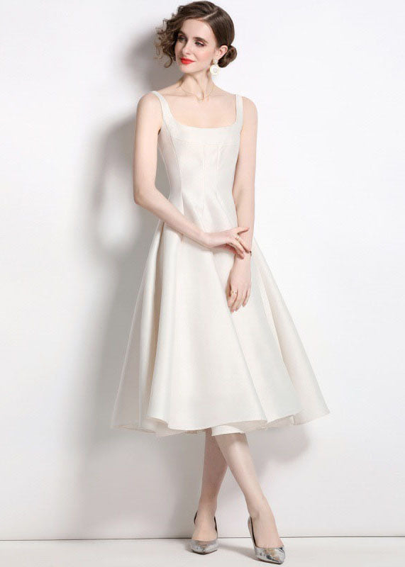 Satin Square Neck Sleeveless Box Pleat Fit and Flare A-Line Midi Dress