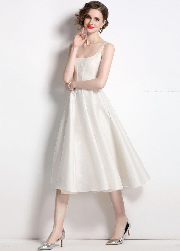 Satin Square Neck Sleeveless Box Pleat Fit and Flare A-Line Midi Dress