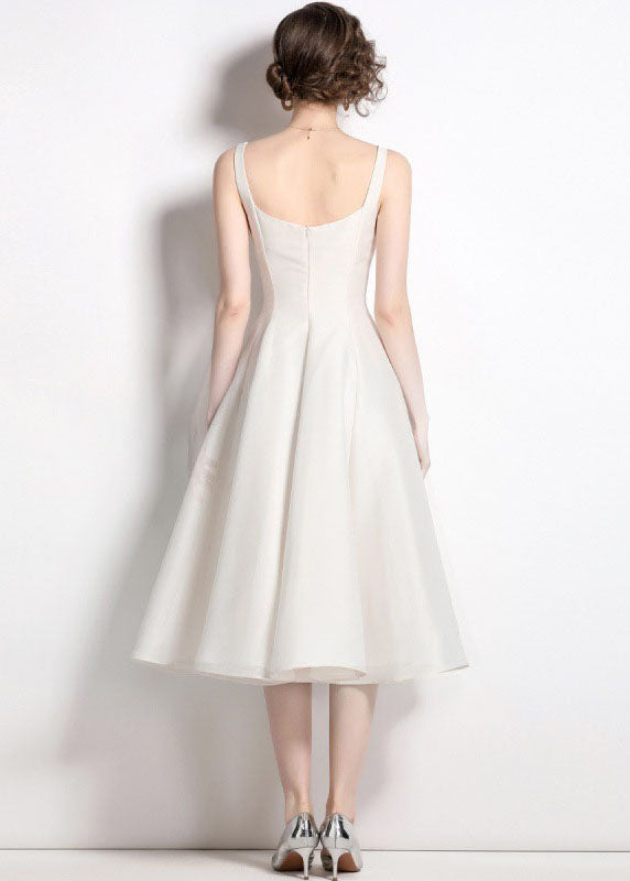 Satin Square Neck Sleeveless Box Pleat Fit and Flare A-Line Midi Dress
