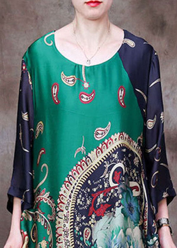 Mixed Print Round Neck Half Sleeve Patchwork Kaftan Maxi Dress