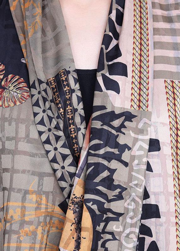 Patchwork Print V-Neck Short Sleeve Draped Wrap Oversized Maxi Dress