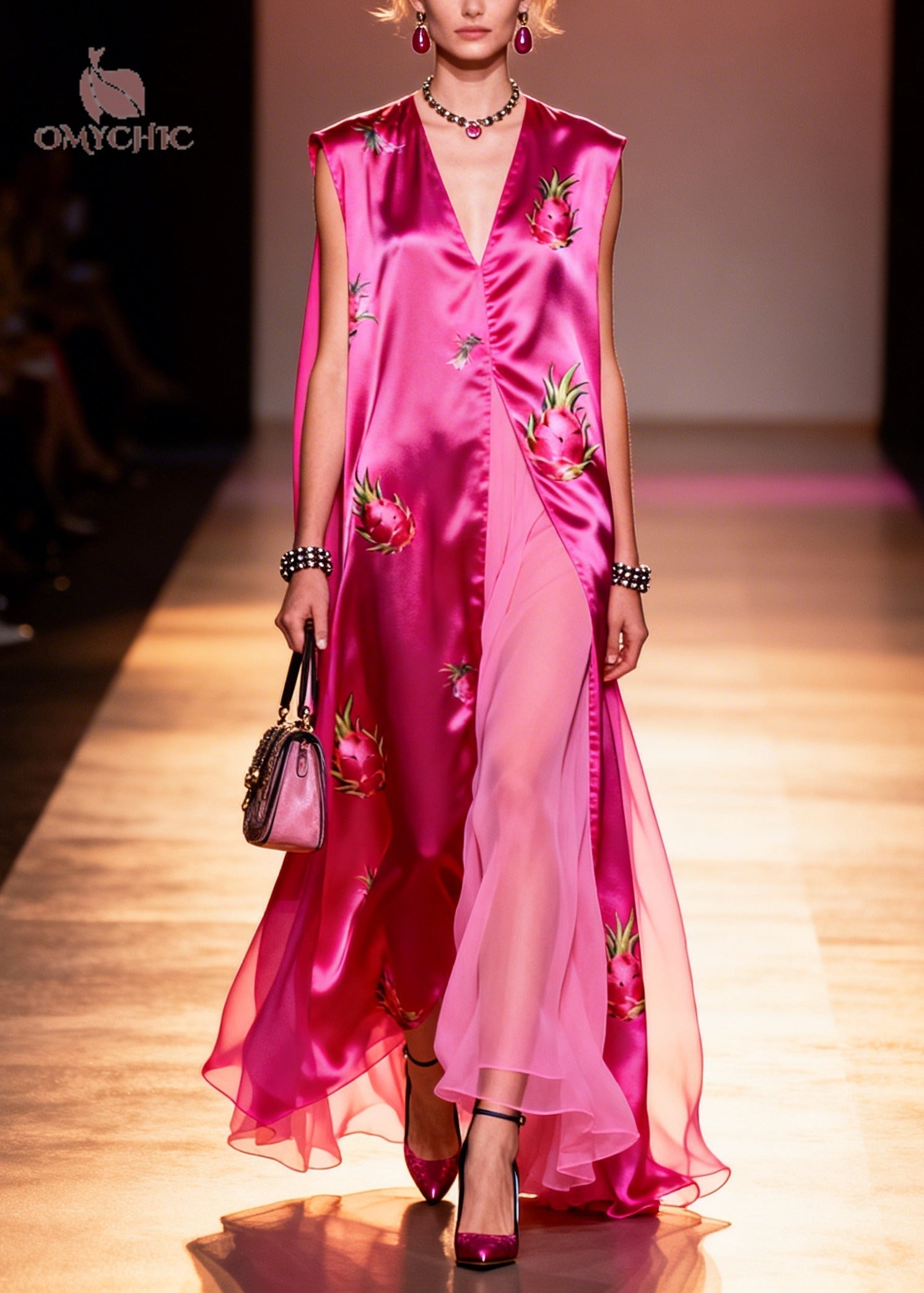 Boutique Rose Oversized Patchwork Chiffon Maxi Dresses Sleeveless - View 5