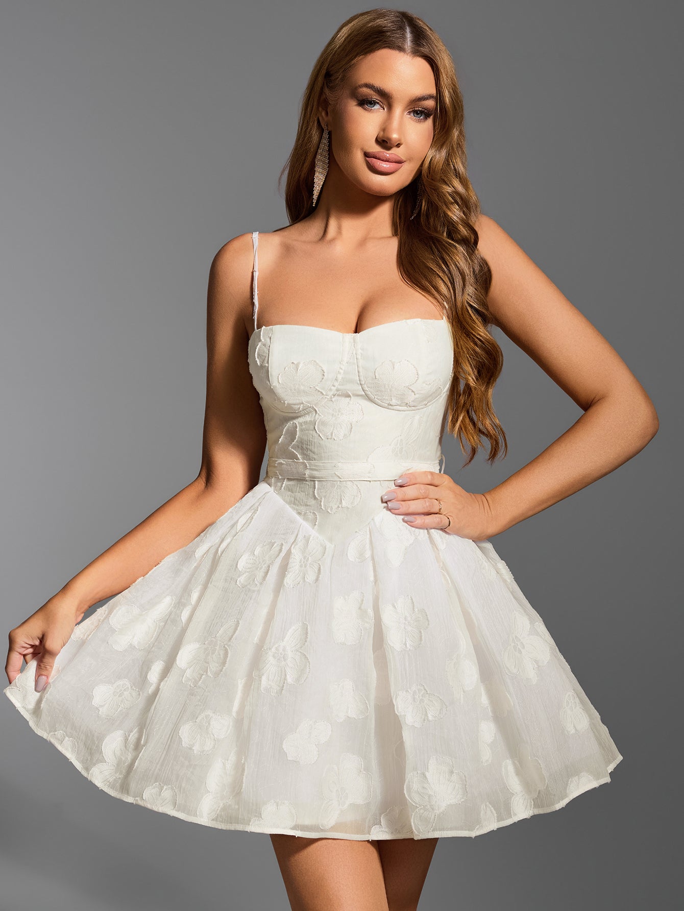 Floral Jacquard Spaghetti Strap Sweetheart Corset A-Line Mini Dress