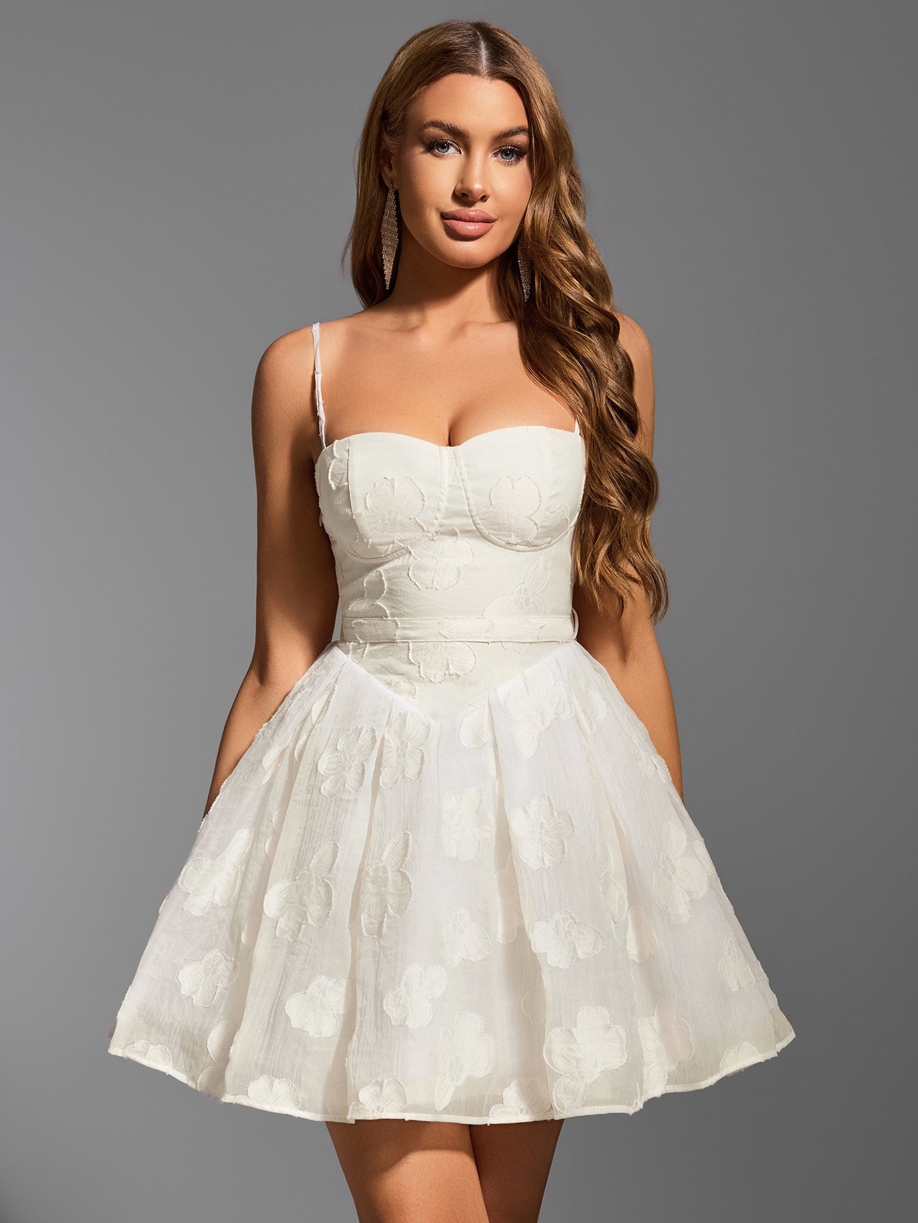Floral Jacquard Spaghetti Strap Sweetheart Corset A-Line Mini Dress
