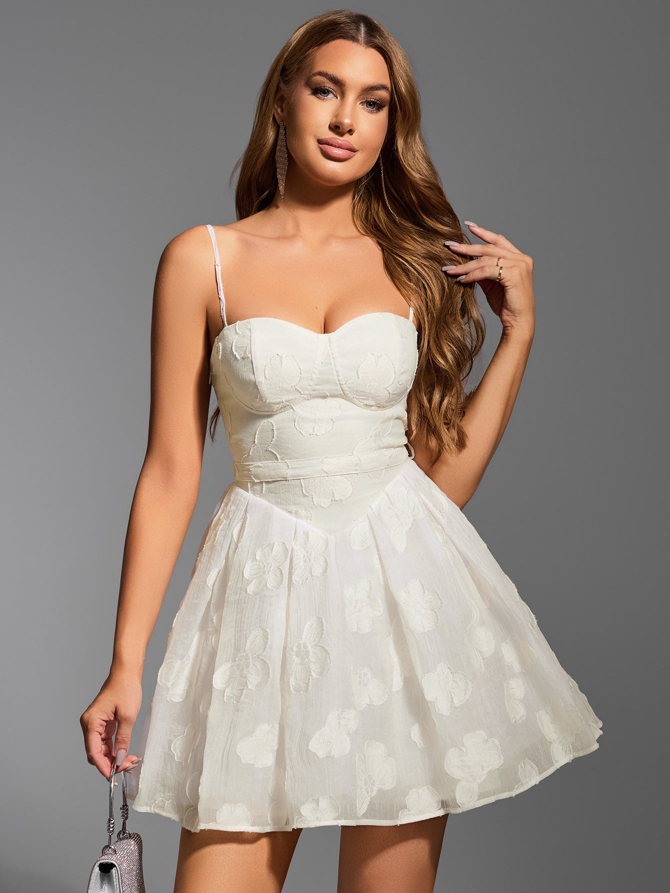 Floral Jacquard Spaghetti Strap Sweetheart Corset A-Line Mini Dress