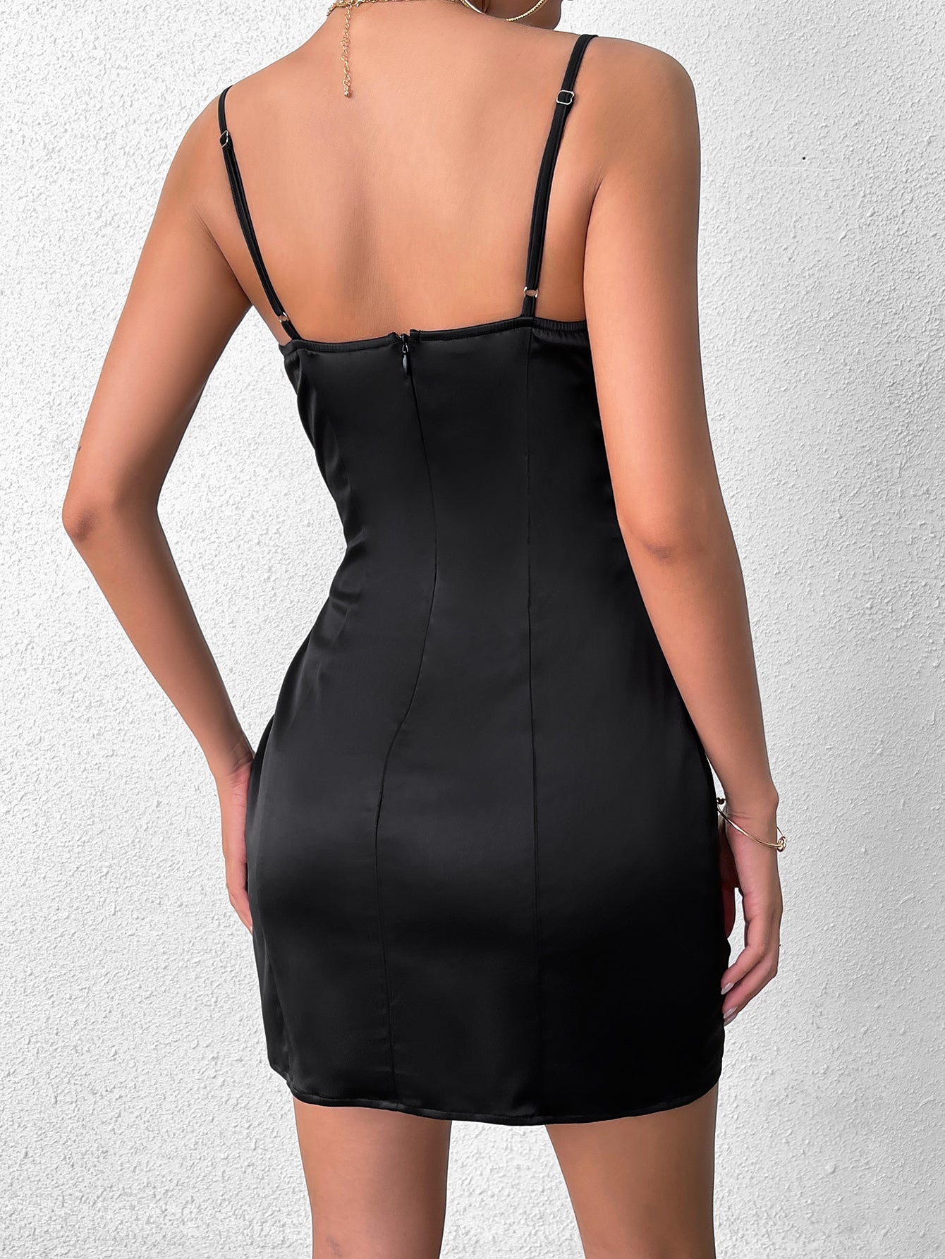 Bow Tie Front Satin Backless Cami Dress - View 2