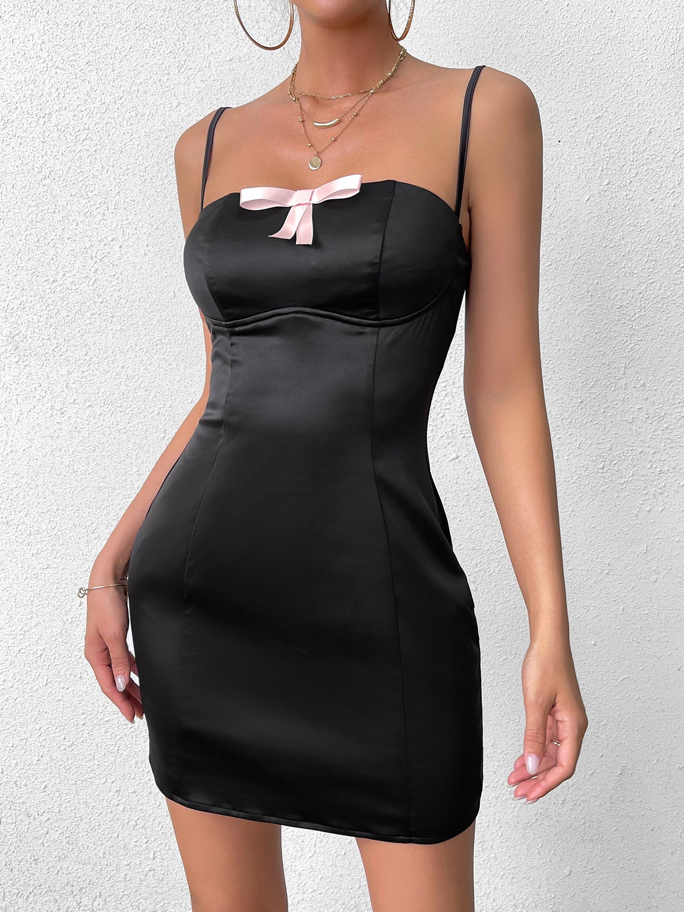 Bow Tie Front Satin Backless Cami Dress - View 4