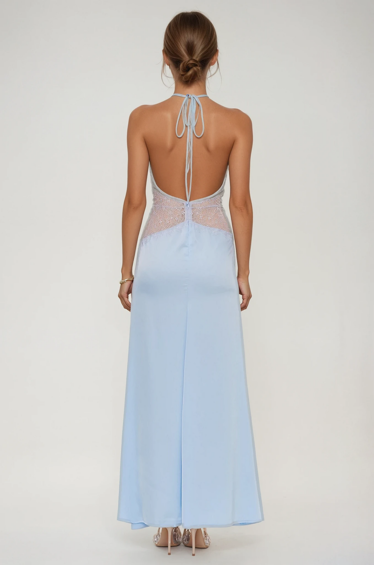 Bowie Lace Plunge Backless Maxi Dress In Blue - View 4