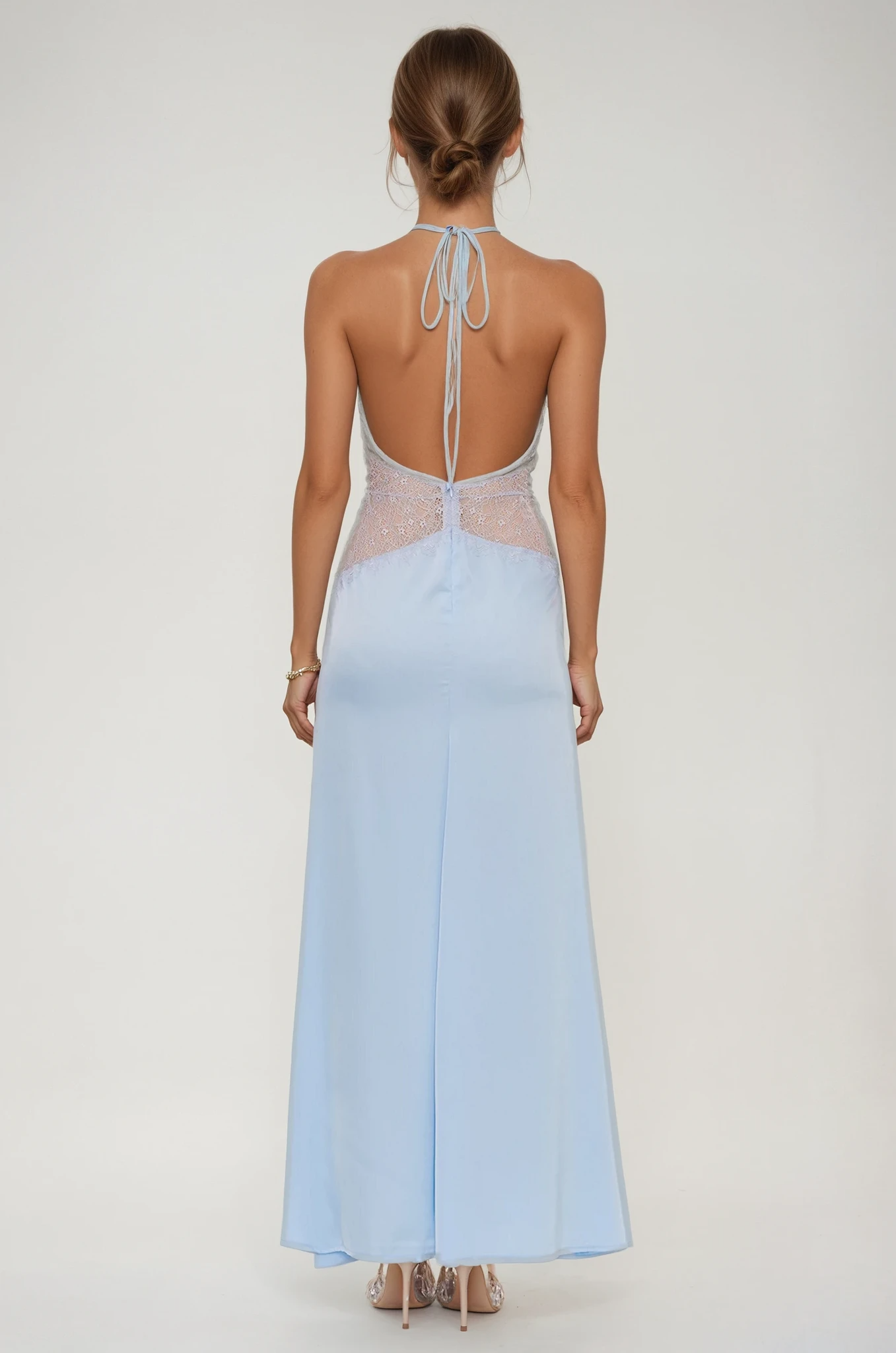 Bowie Lace Plunge Backless Maxi Dress In Blue 4