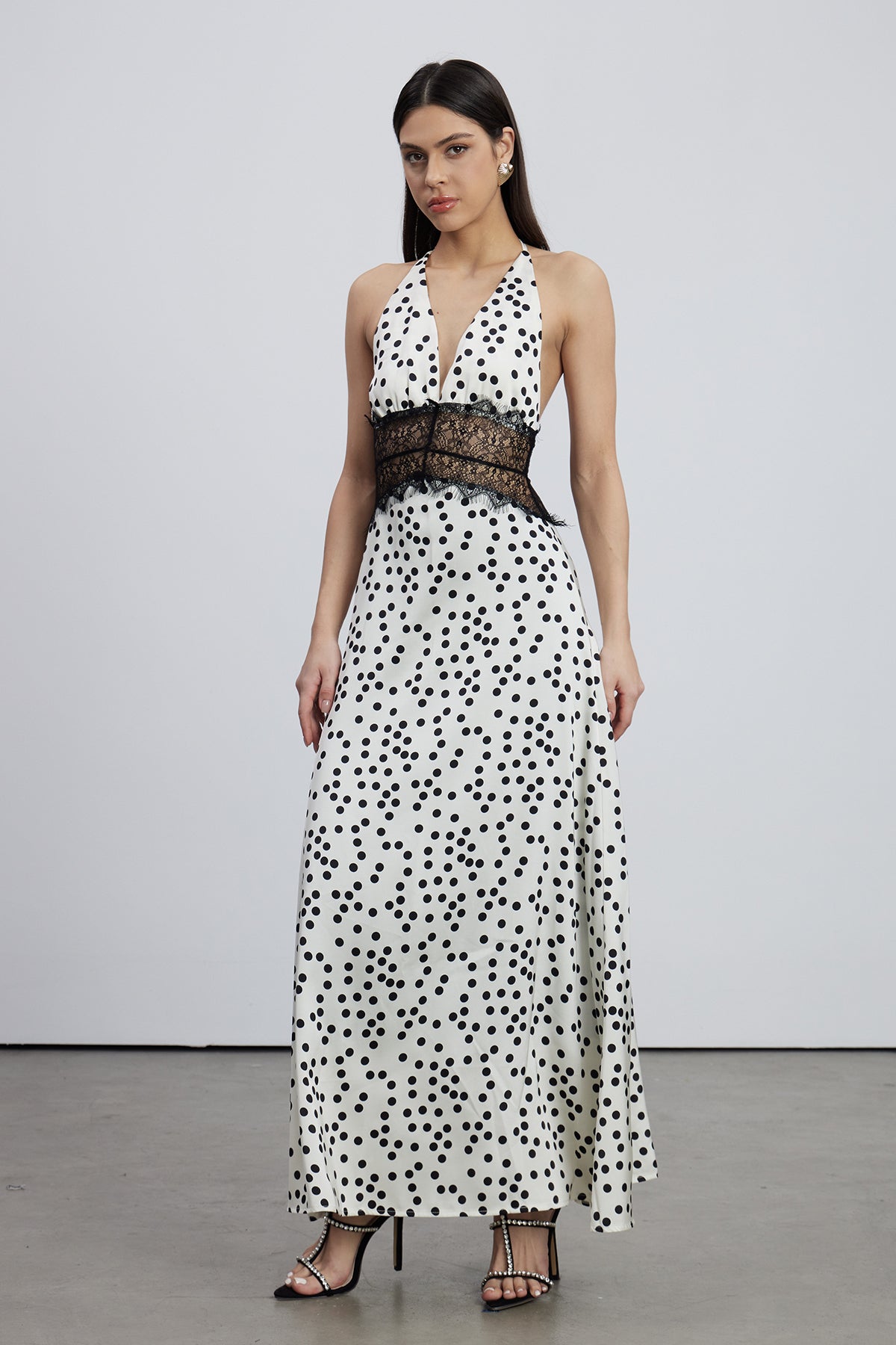 Bowie Lace Plunge Dot Maxi Dress - View 3