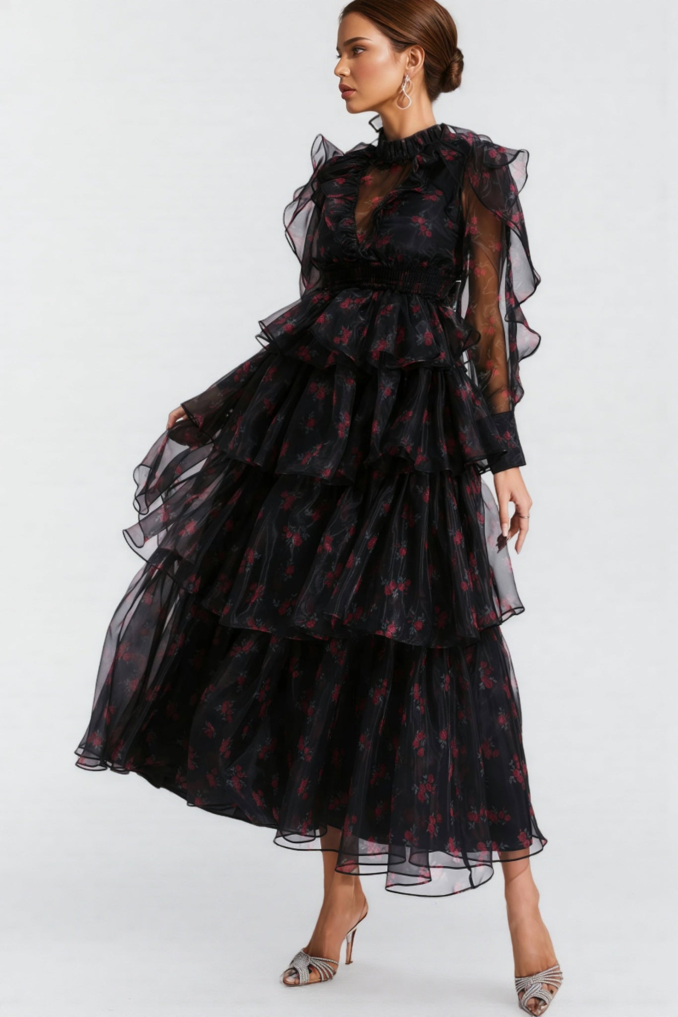 Ellarv Black Crushed Mesh Maxi Dress - View 4