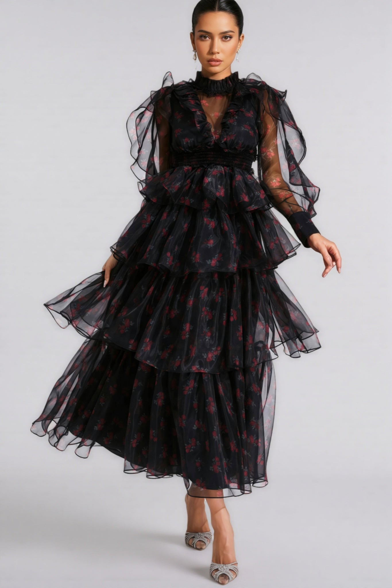 Ellarv Black Crushed Mesh Maxi Dress - View 5