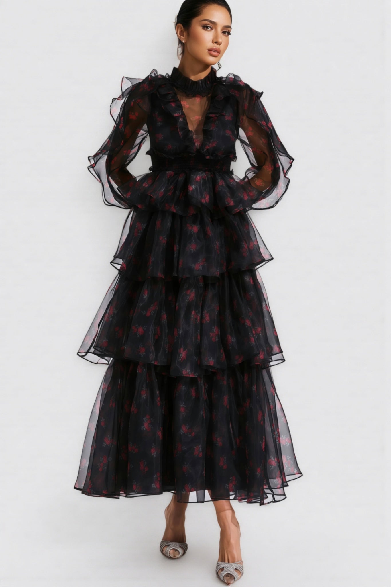 Ellarv Black Crushed Mesh Maxi Dress - View 3