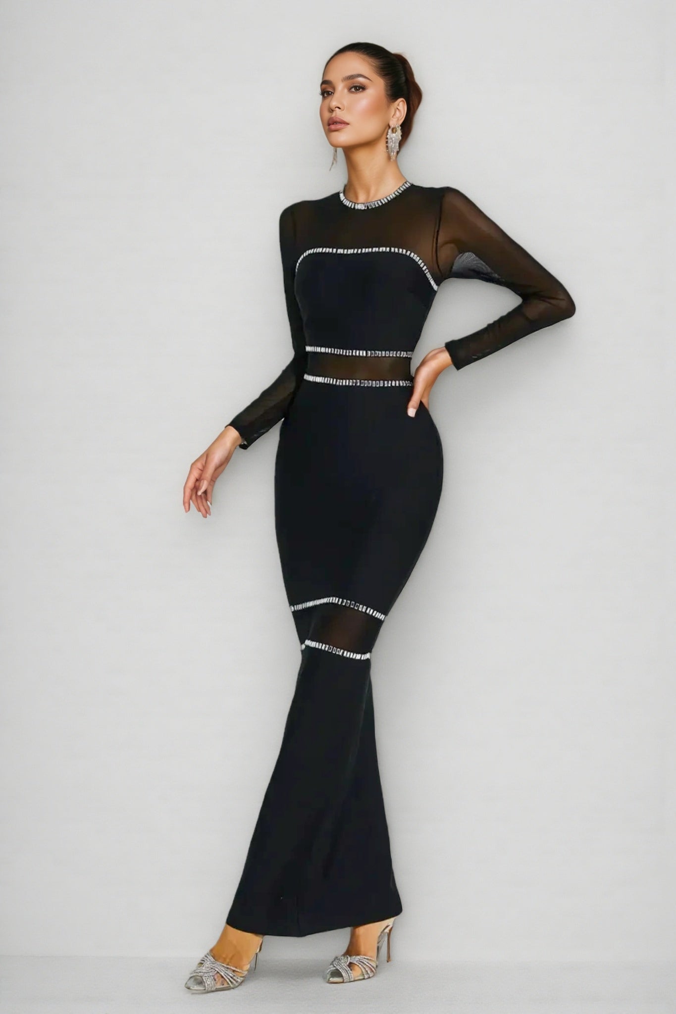 Gema Black Mesh Bandage Maxi Dress - View 6