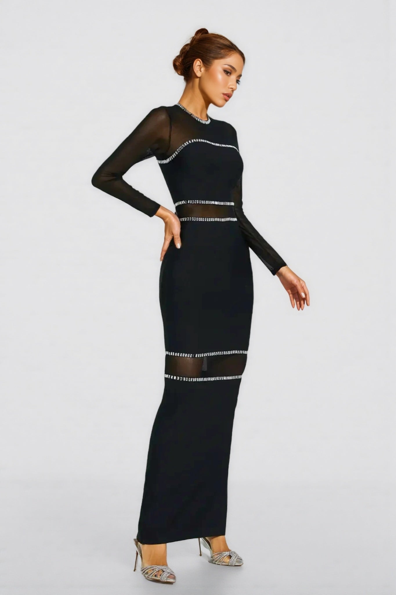 Gema Black Mesh Bandage Maxi Dress - View 3