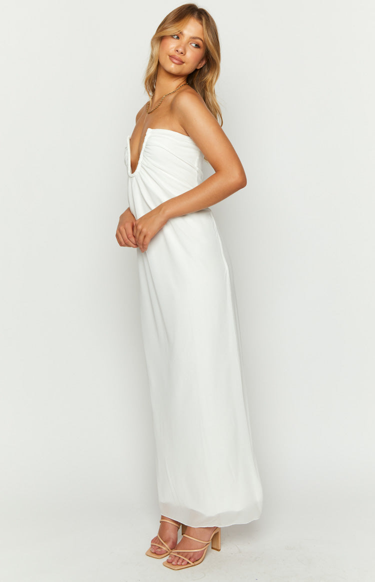 Strapless Plunging U-Wire Gathered Bodice Column Maxi Dress 4