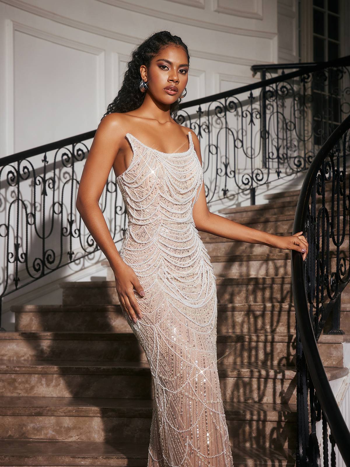 Strapless Pearl Embellished Maxi Dress - View 3