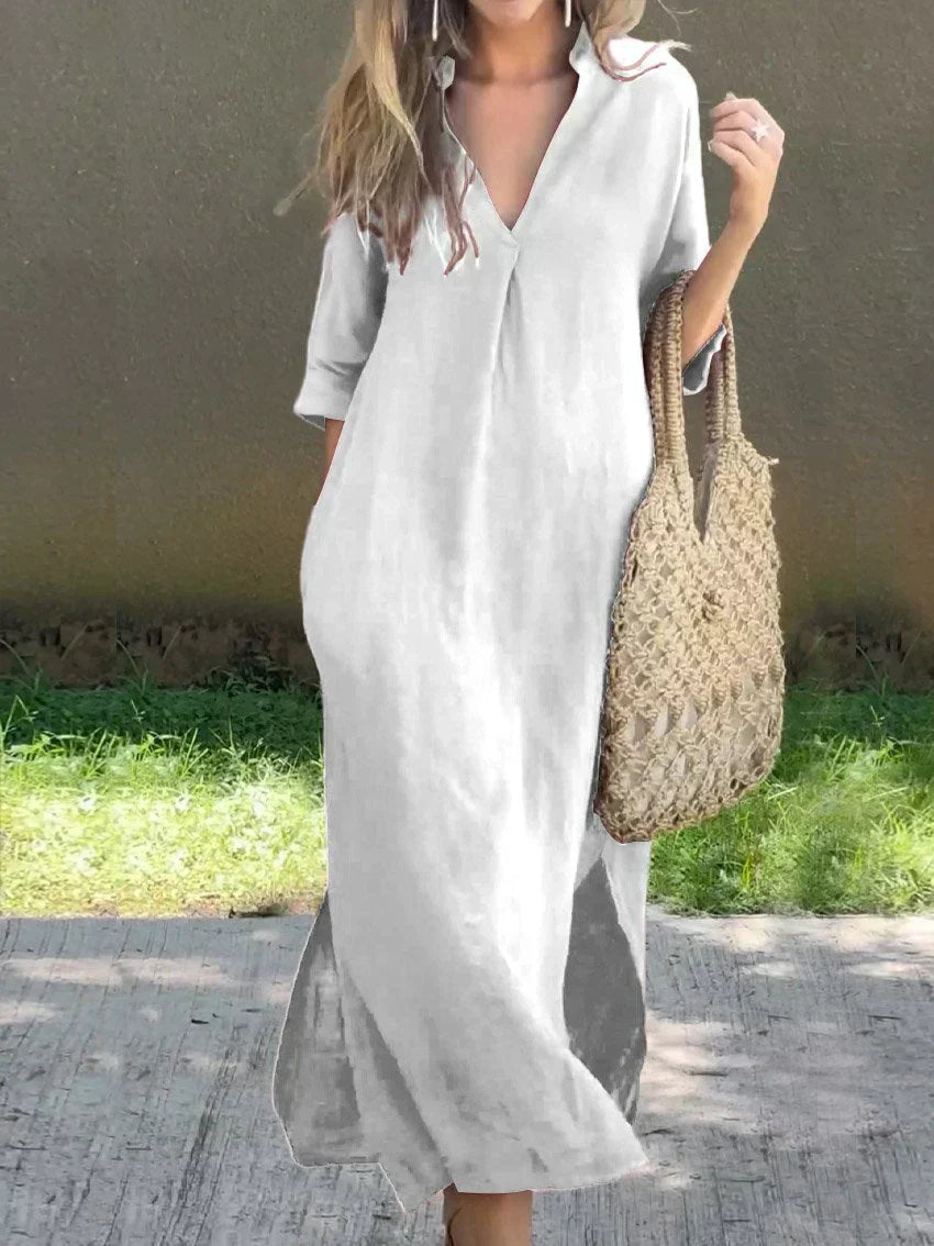 Alexa - Chic V-Neck Summer Maxi Dress White