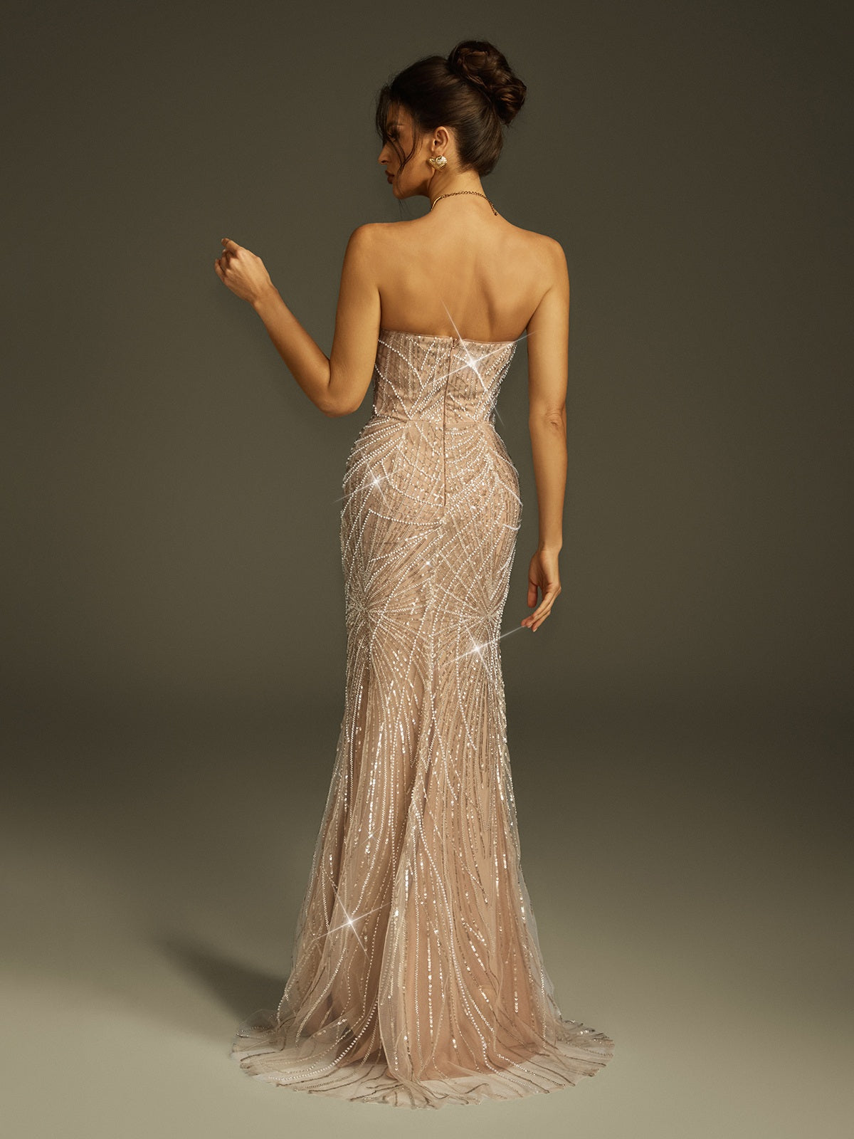 Strapless Pearl Sequin Split Maxi Dress - View 6