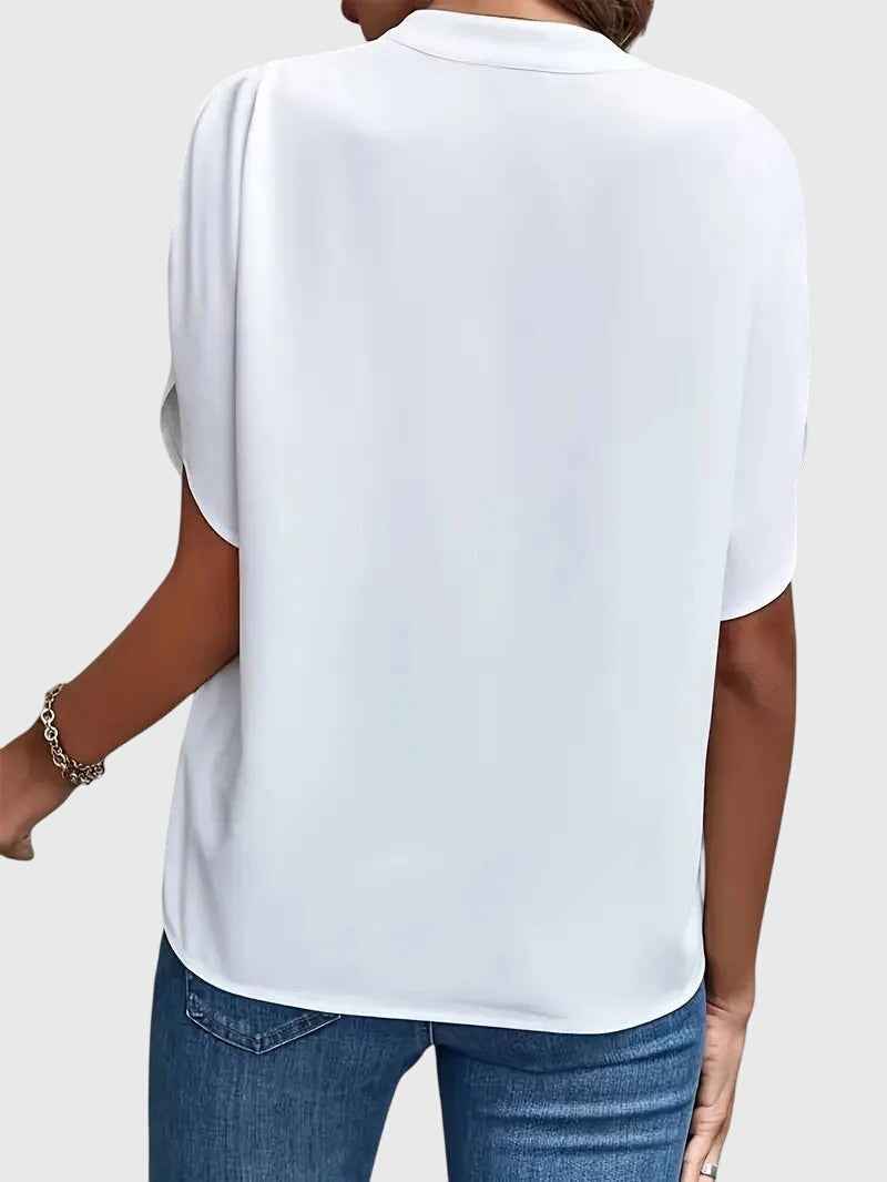 Elegant Soft V Neck Blouse with Lightweight Fabric and Relaxed Fit