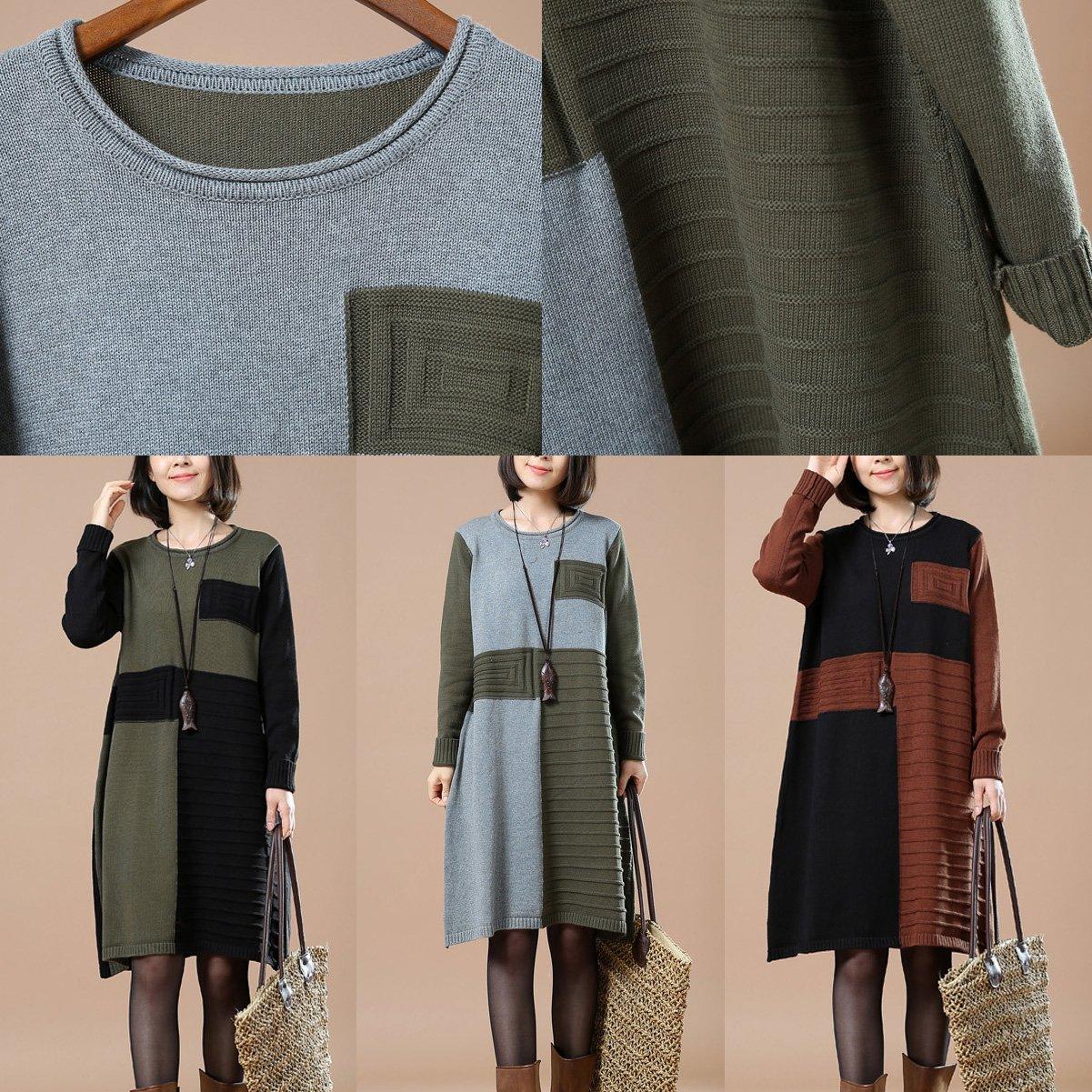 Brick red blocks women sweaters oversized dress