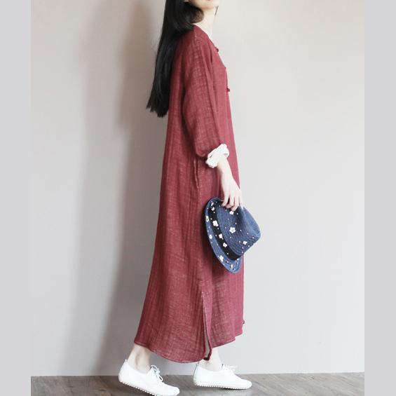 Brick red linen dress for summer caftan maxi dresses