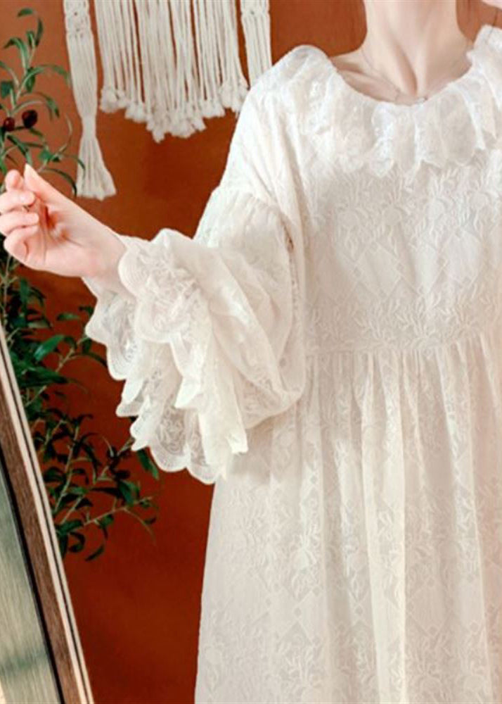 Brief Apricot Lace Patchwork Maxi Dress Lantern Sleeve - View 3