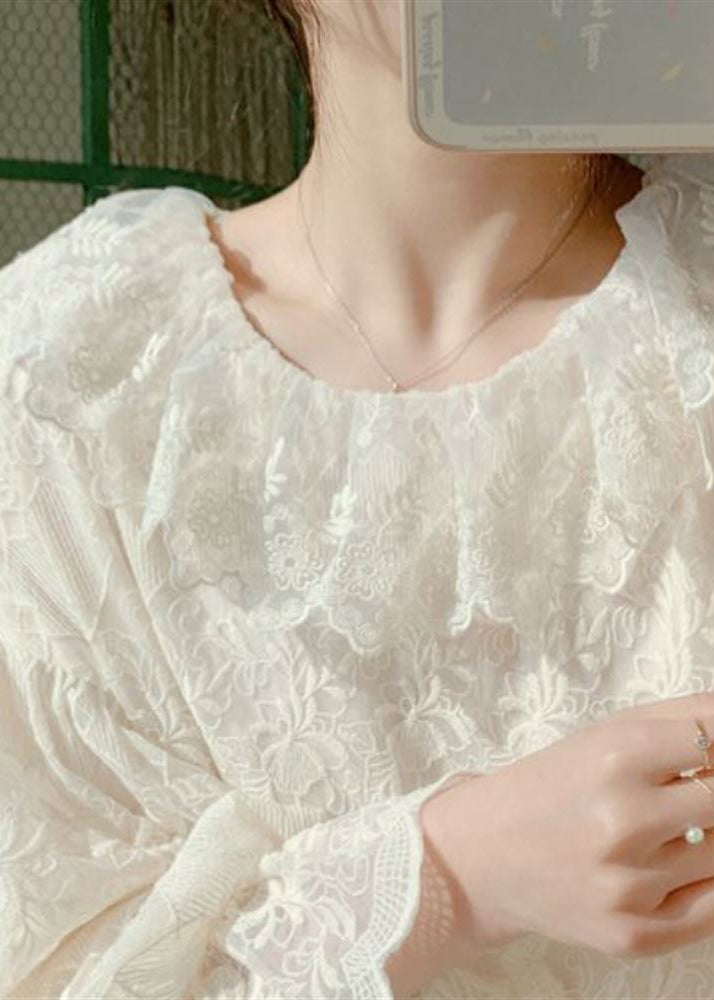 Brief Apricot Lace Patchwork Maxi Dress Lantern Sleeve - View 4