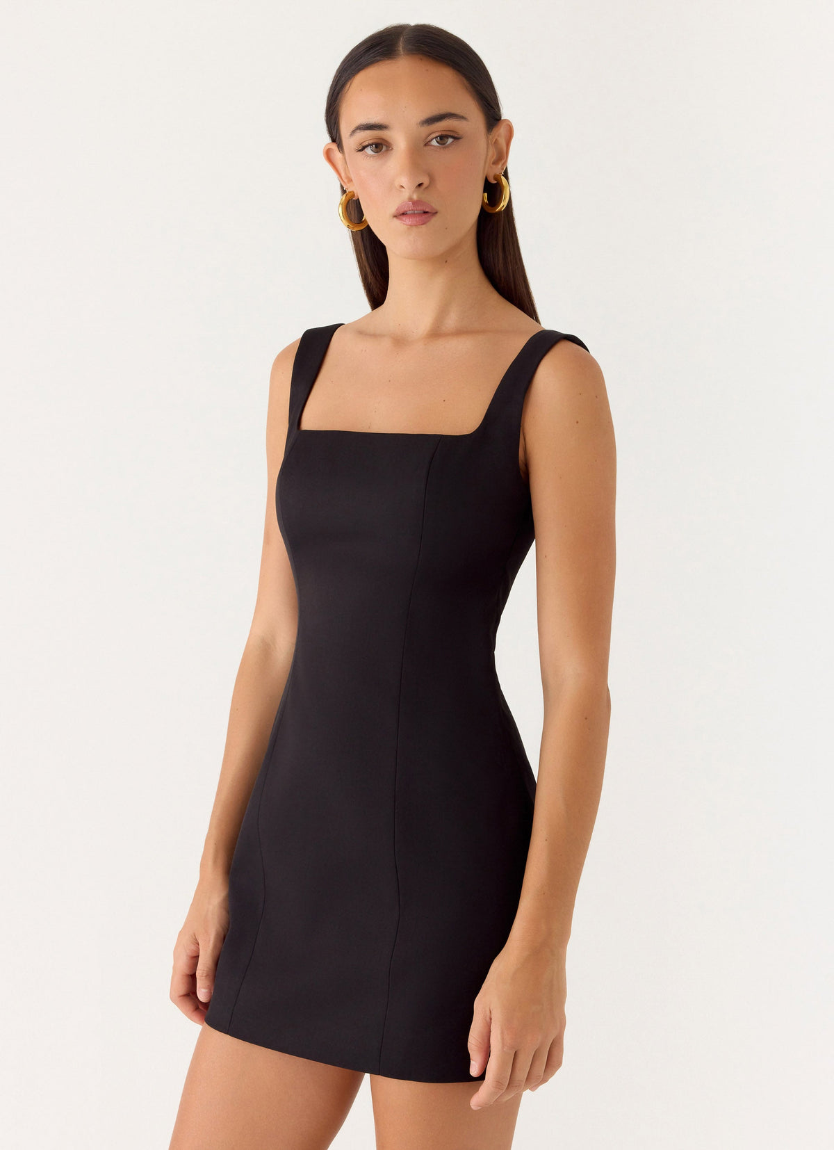 Square Neck Seamed Sleeveless Bodycon Mini Dress
