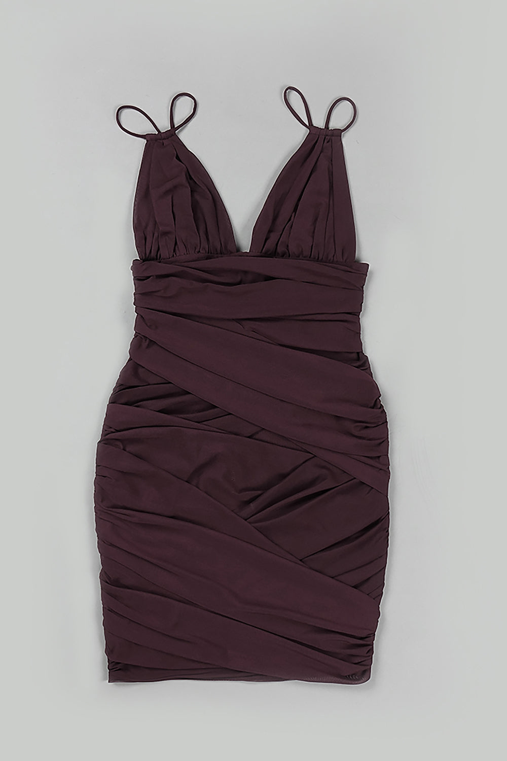 Mesh Plunge V-Neck Spaghetti Strap Ruched Bodycon Mini Dress 22