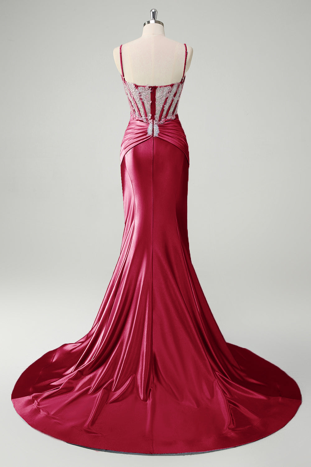 Blue Mermaid Spaghetti Straps Corset Appliqued Prom Dress