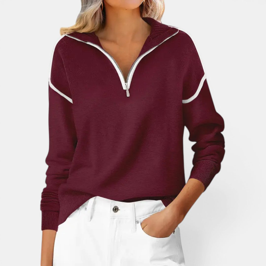 Quarter Zip Collared Long Sleeve Sweater