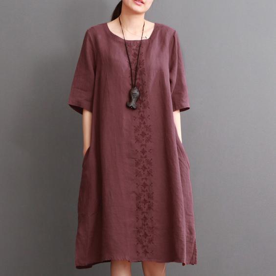 Burgundy linen dress plus size summer dresses