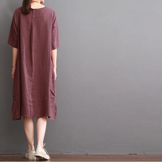 Burgundy linen dress plus size summer dresses