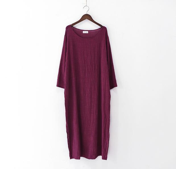 Burgundy long sleeve linen dresses fall winter linen clothing