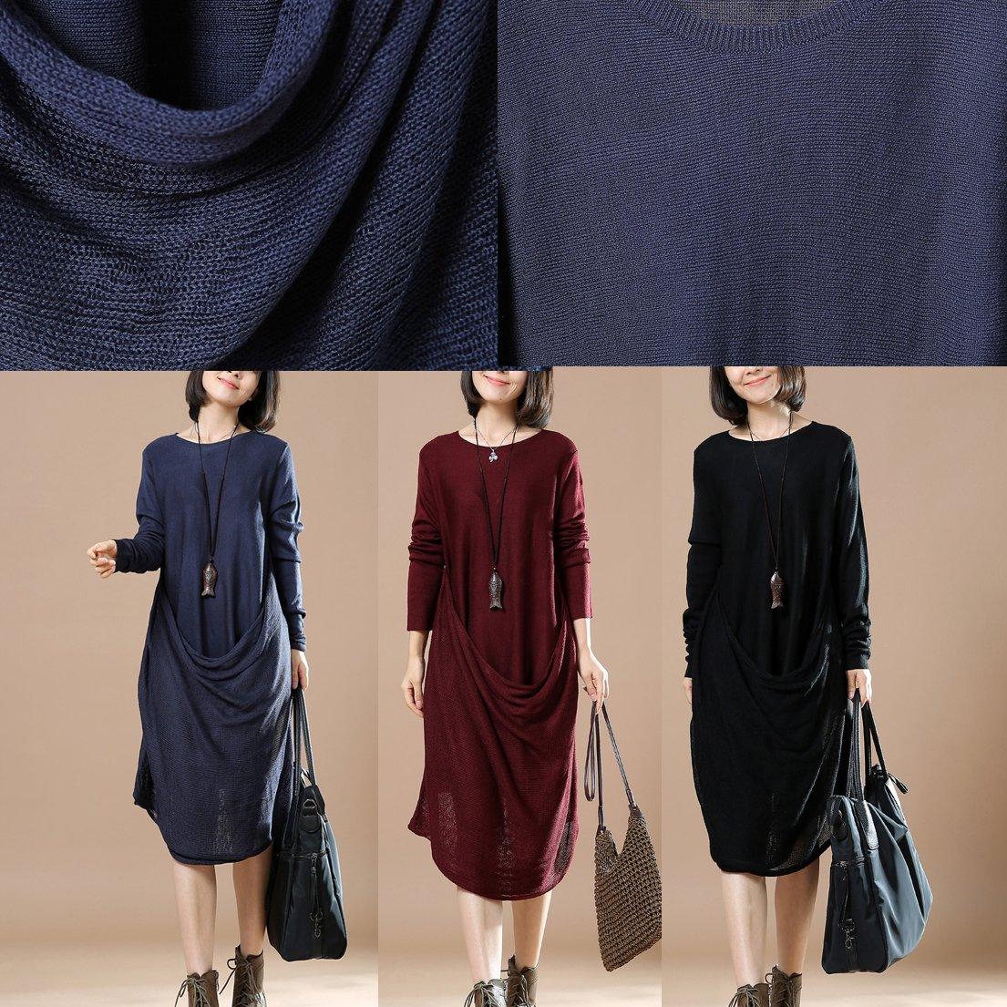 Burgundy winter dresses knitted sweaters woman