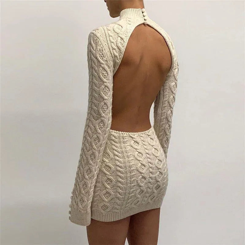 Cable Knit Long Sleeve Backless Bodycon Mini Dress 9