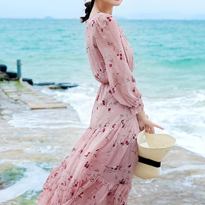 Buttoned Ruffle Layer Bohemian Dress For Women