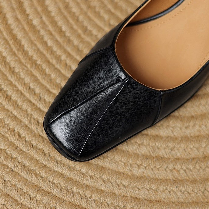 Square Toe Ruched Front Mid Heel Pumps